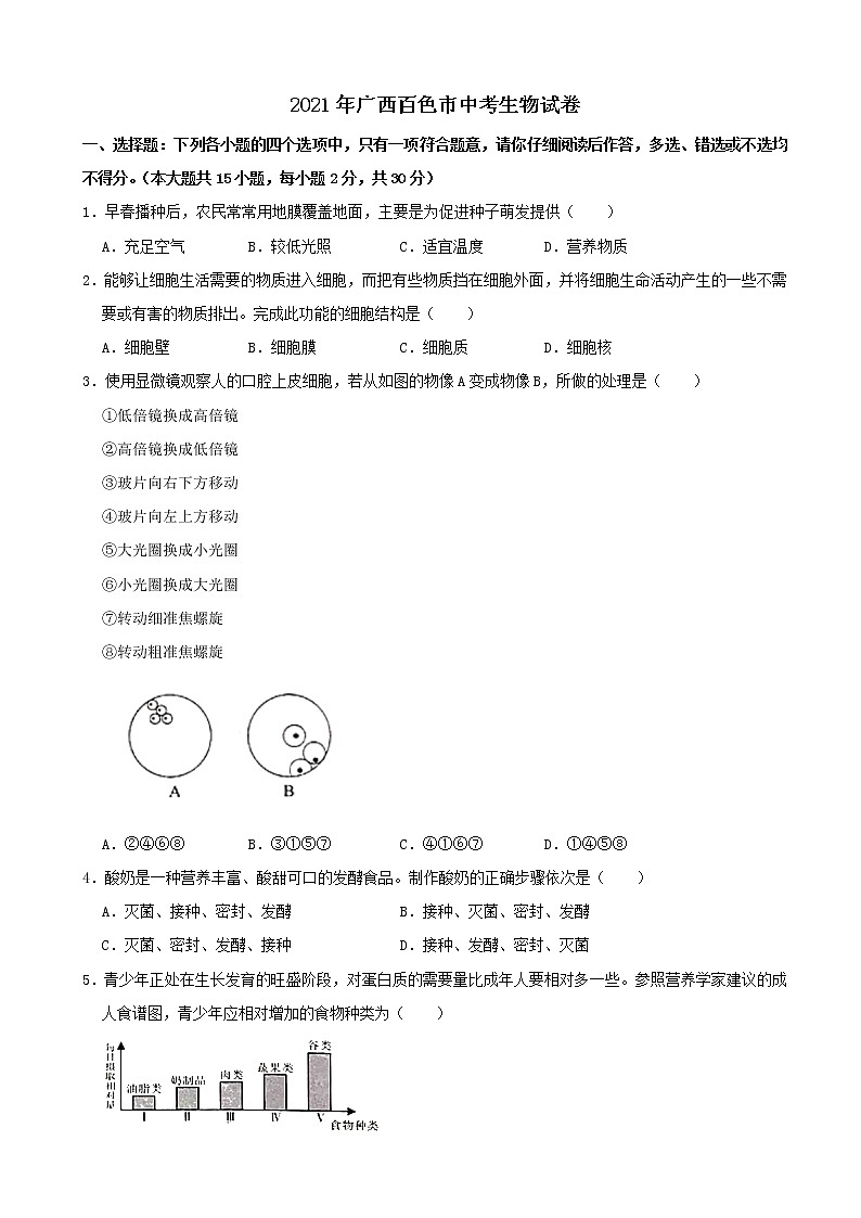 2021年广西百色市中考生物试题（解析版）01