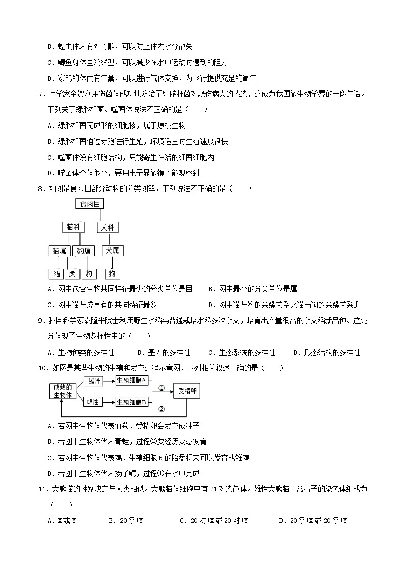 2021年湖南省张家界市中考生物试题（解析版）02