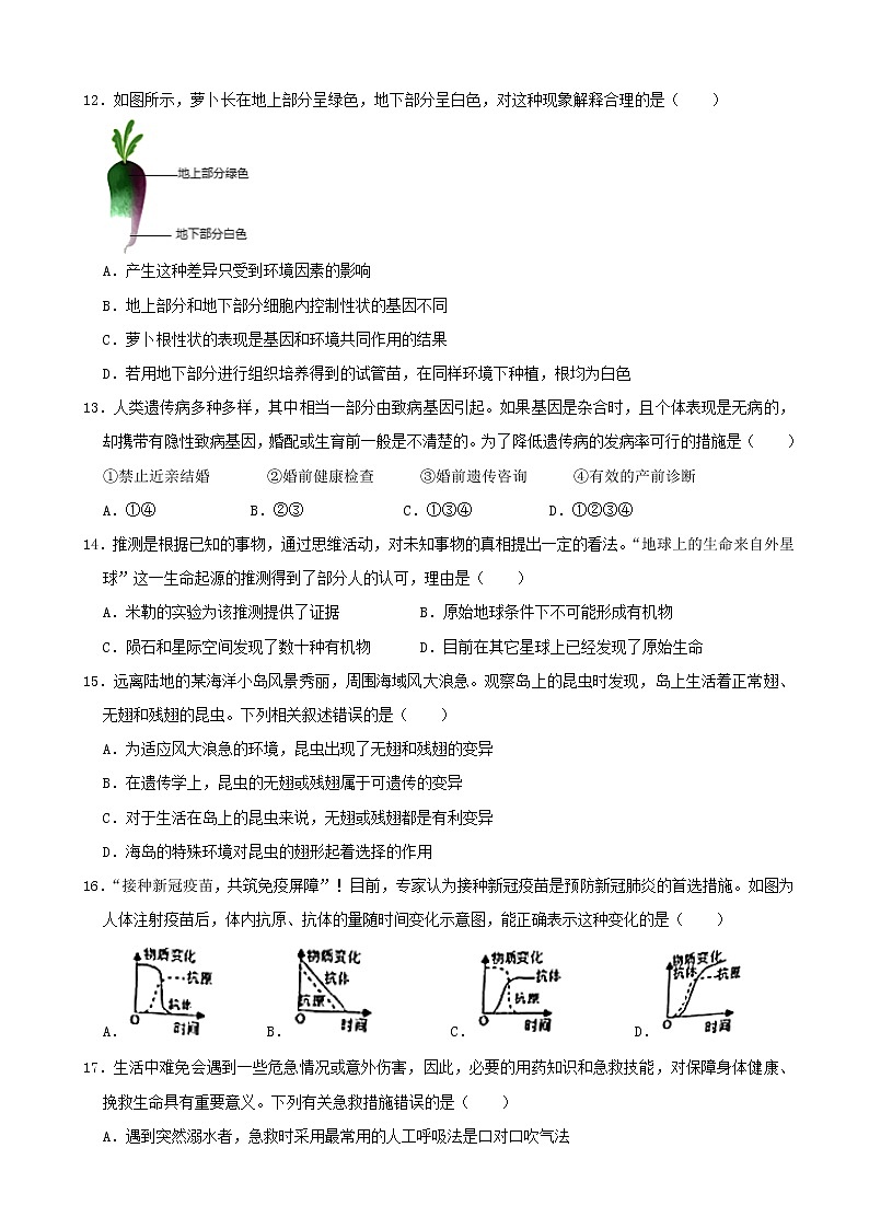 2021年湖南省张家界市中考生物试题（解析版）03