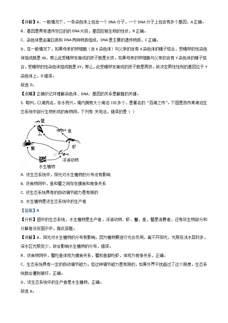 2021年湖北省鄂州市中考生物试题（解析版）第3页