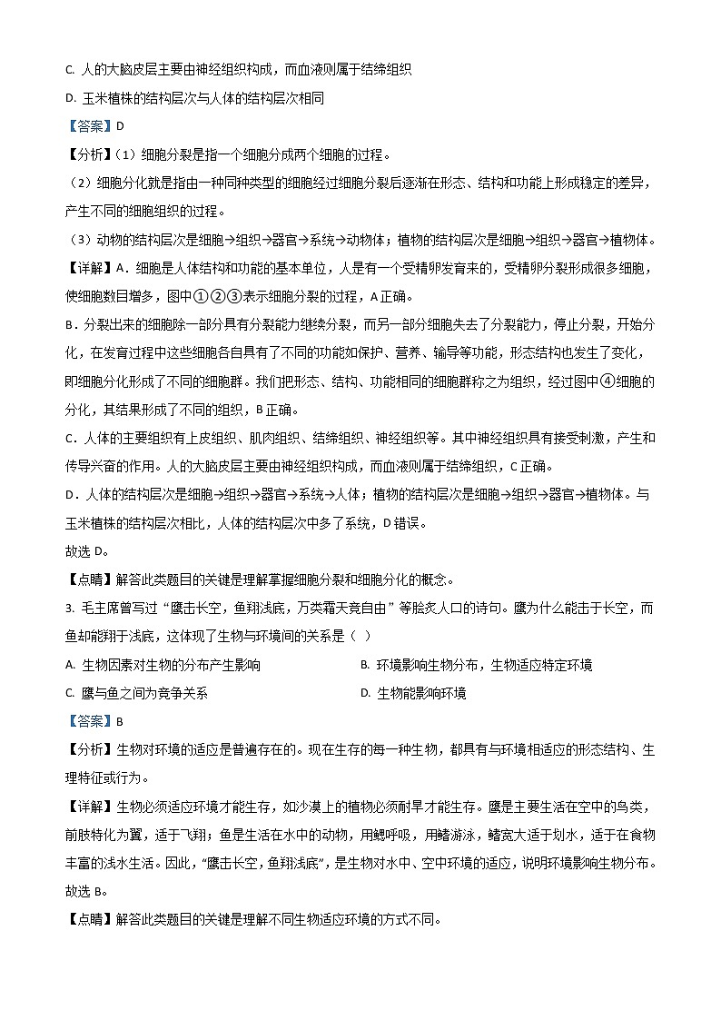 2021年湖北省荆门市中考生物试题（解析版）02