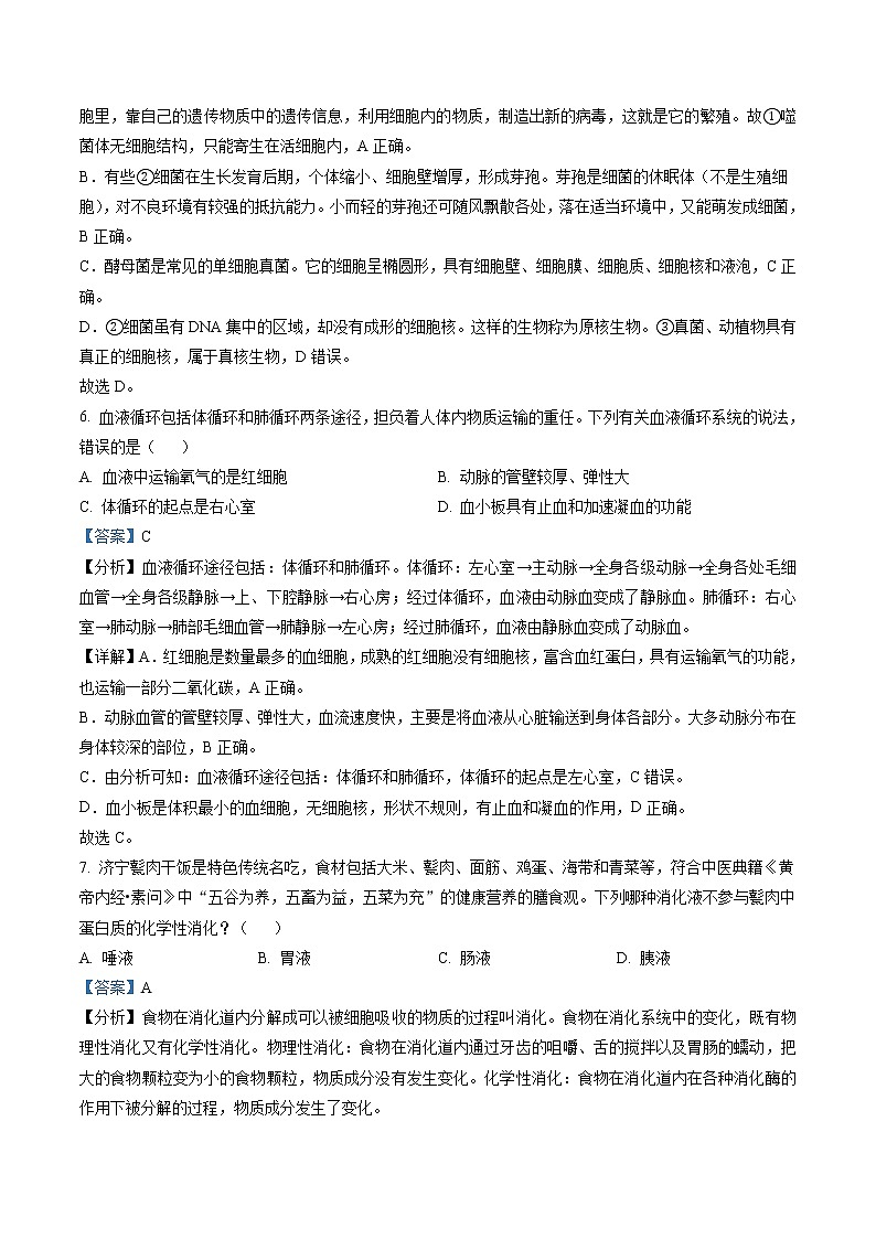 2021年山东省济宁市中考生物试题（解析版）03