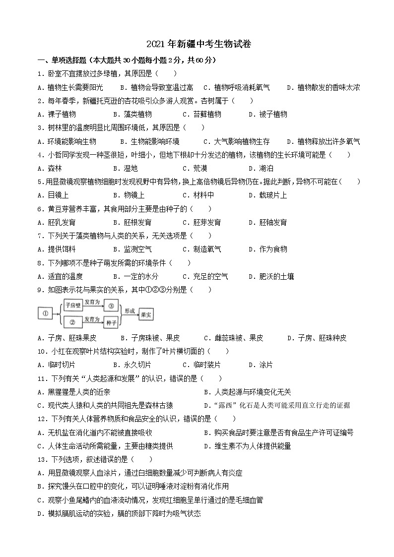 2021年新疆中考生物试题（解析版）第1页