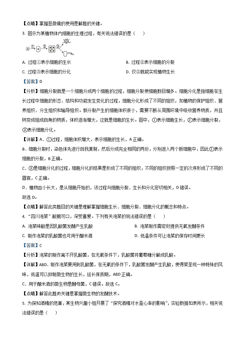 2021年四川省遂宁市中考生物试题（解析版）02