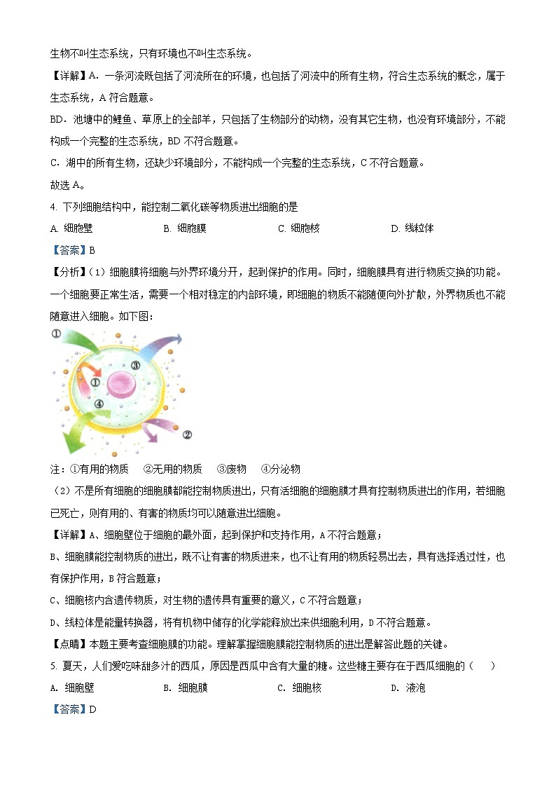 2021年重庆市潼南区八年级结业考试生物试题（解析版）02