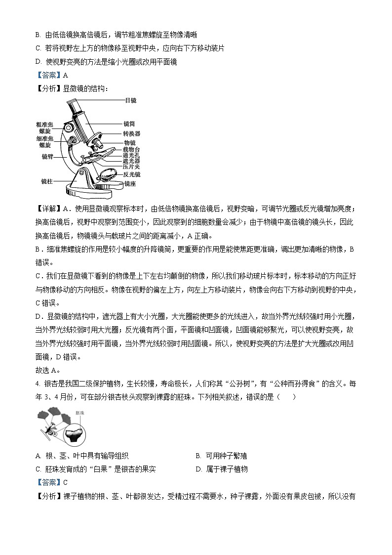 2021年山东省东营市中考生物试题（解析版）02