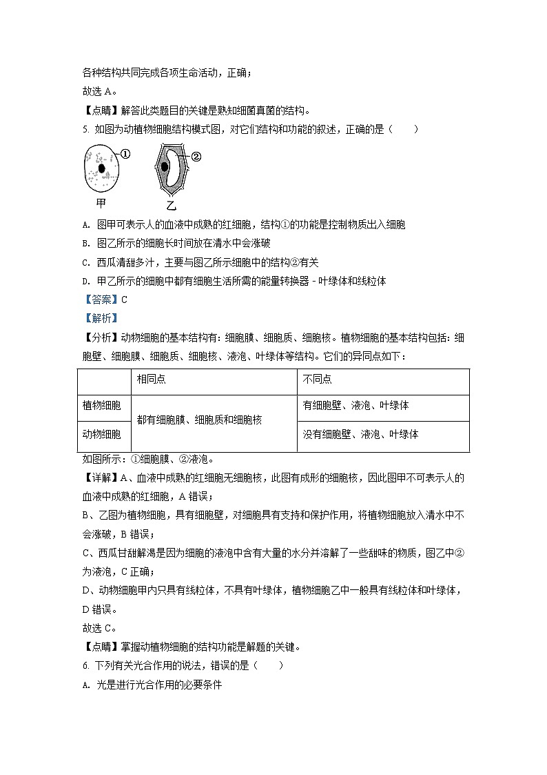 精品解析：广西河池2019年中考生物试题(解析版+原卷板)03