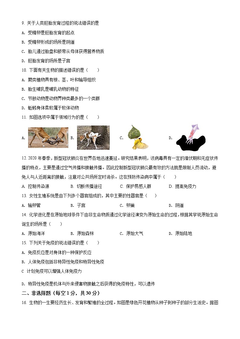 精品解析：广西河池市2020年中考生物试题(解析版+原卷板)02