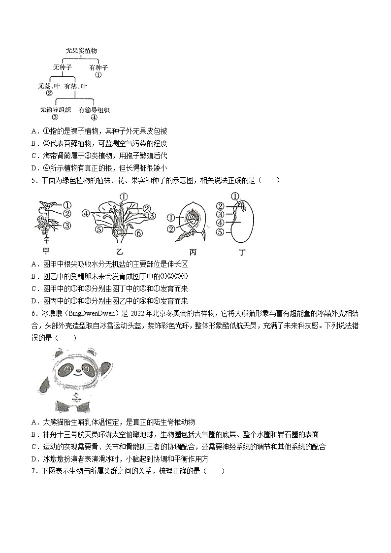 2022年山东省济宁市任城区中考二模生物试题（有答案）02