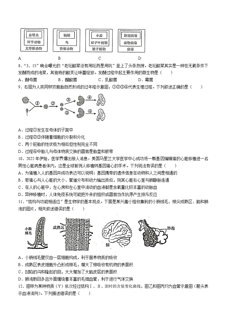 2022年山东省济宁市任城区中考二模生物试题（有答案）03