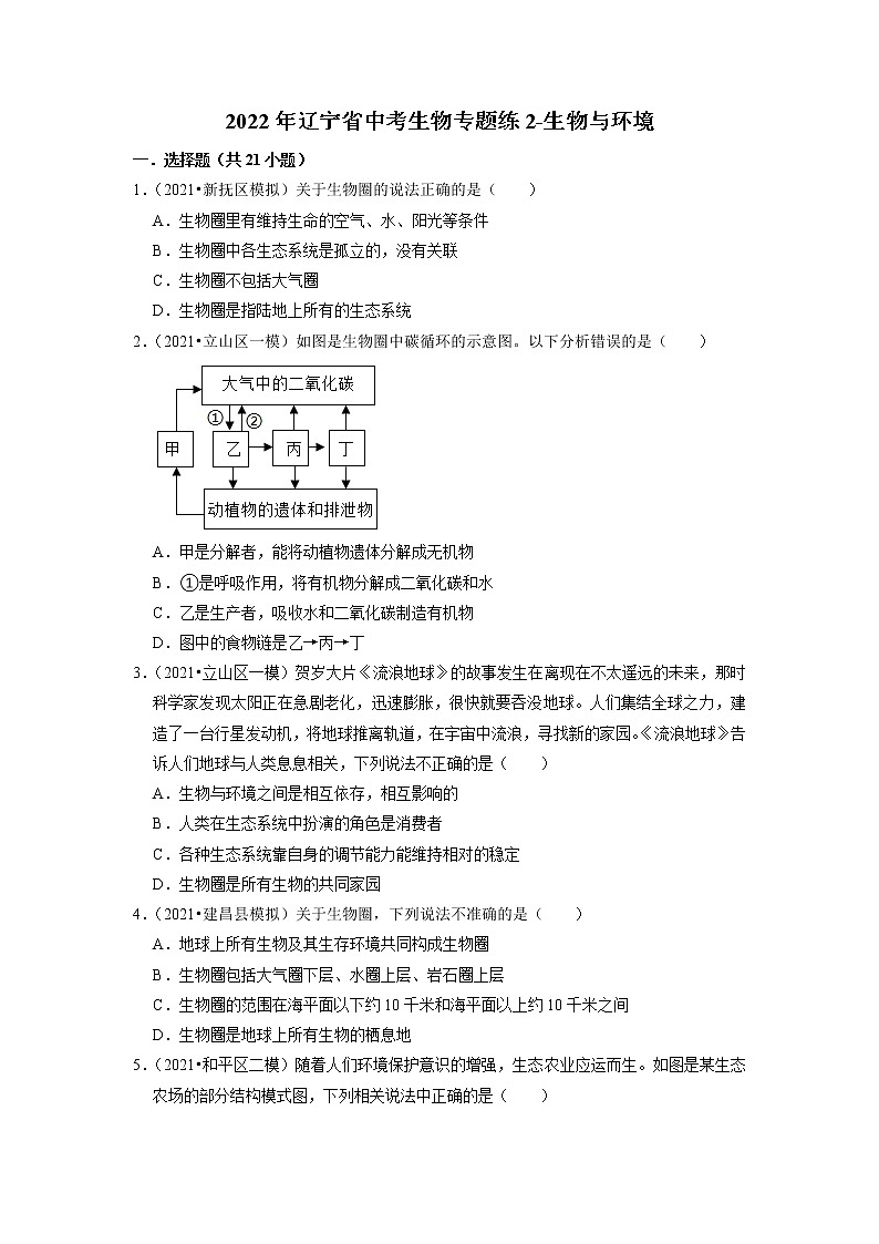 2022年辽宁省中考生物二轮专题练2-生物与环境01
