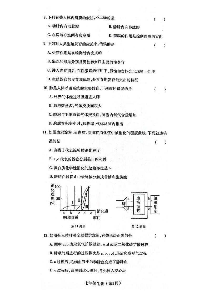 河南省洛阳市偃师区新前程美语学校2021-2022学年第二学期七年级生物期中试卷（图片版，无答案）02