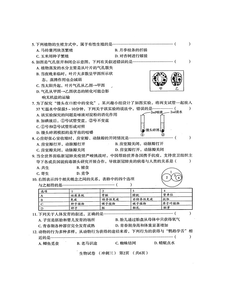 2022年河南省普通高中招生考试模拟试卷 生物（冲刺三）（图片版含答案）第2页