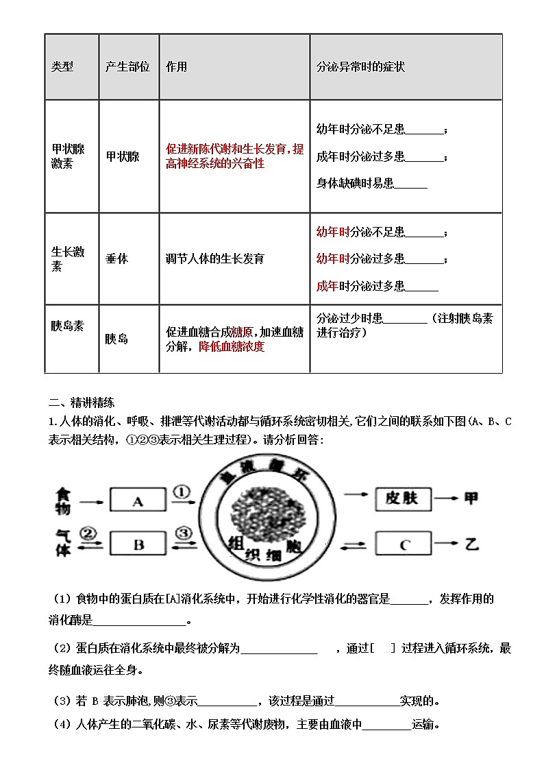 生物中考复习：专题五--生物圈中的人导学案和答案03