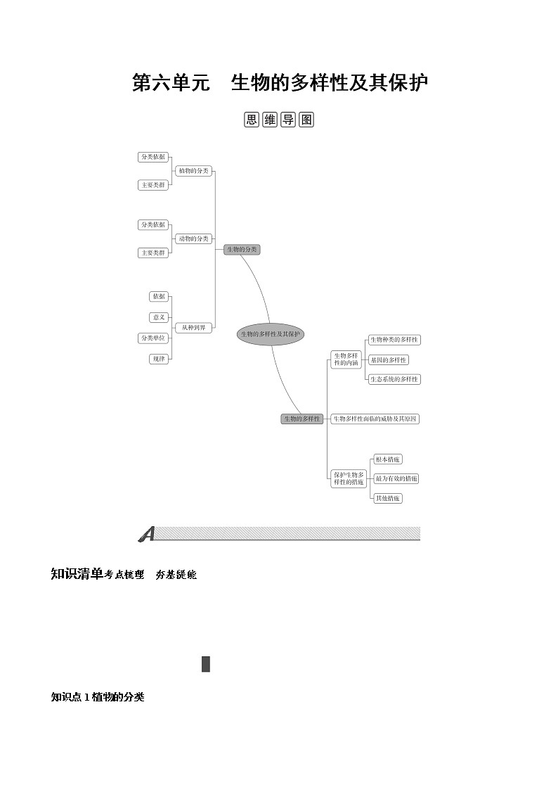 第六单元+生物的多样性及其保护+讲义+2022年中考生物总复习教案第1页