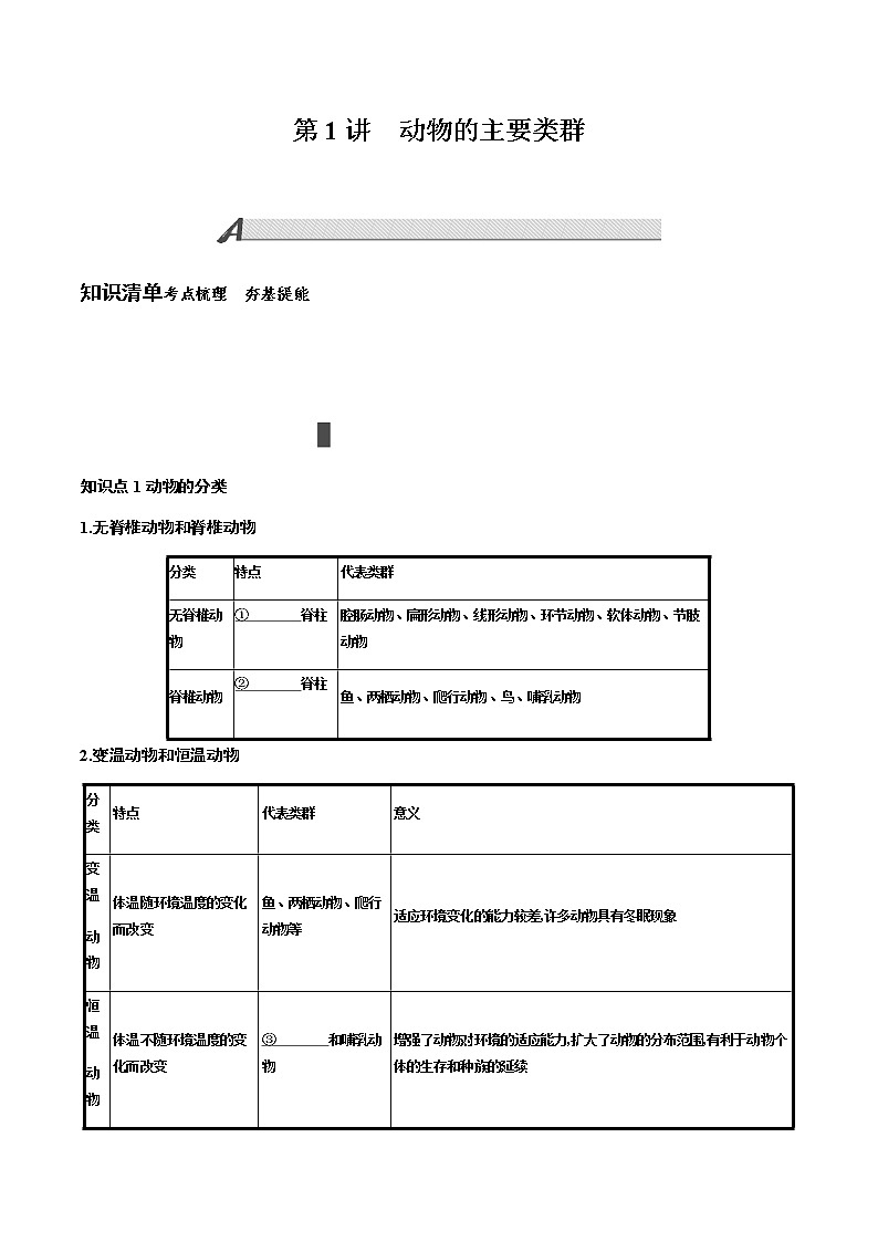 第五单元　生物圈中的其他生物第1讲动物的主要类群讲义2022年中考生物总复习教案第1页