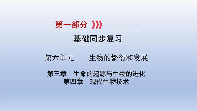 第六单元生物的繁衍和发展第三、四章生命的起源与生物的进化现代生物技术课件2021年广西中考生物基础复习第1页