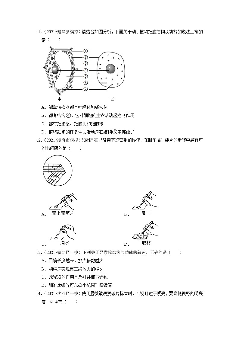 2022年辽宁省中考生物二轮专题练1-生命体的结构层次03