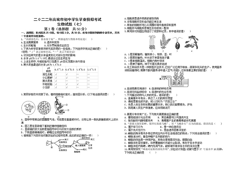 2022高密生物中考模拟题第1页