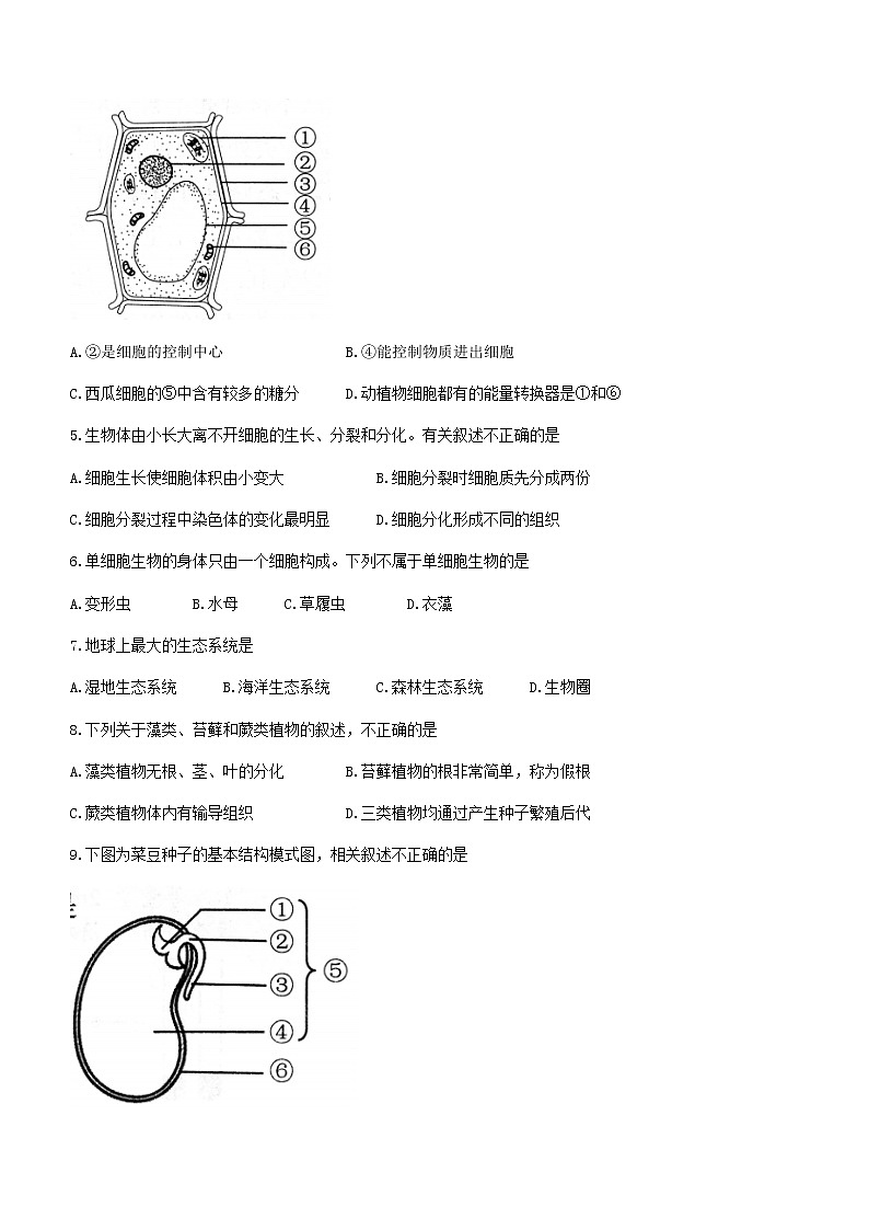 2022年云南省昆明市官渡区二模试生物试题(word版含答案)第2页