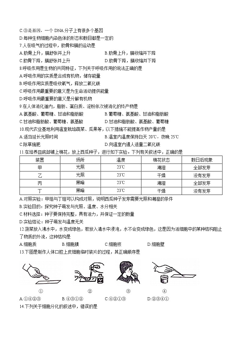 2022年江苏省宿迁市泗阳县中考二模生物试题(word版含答案)第2页