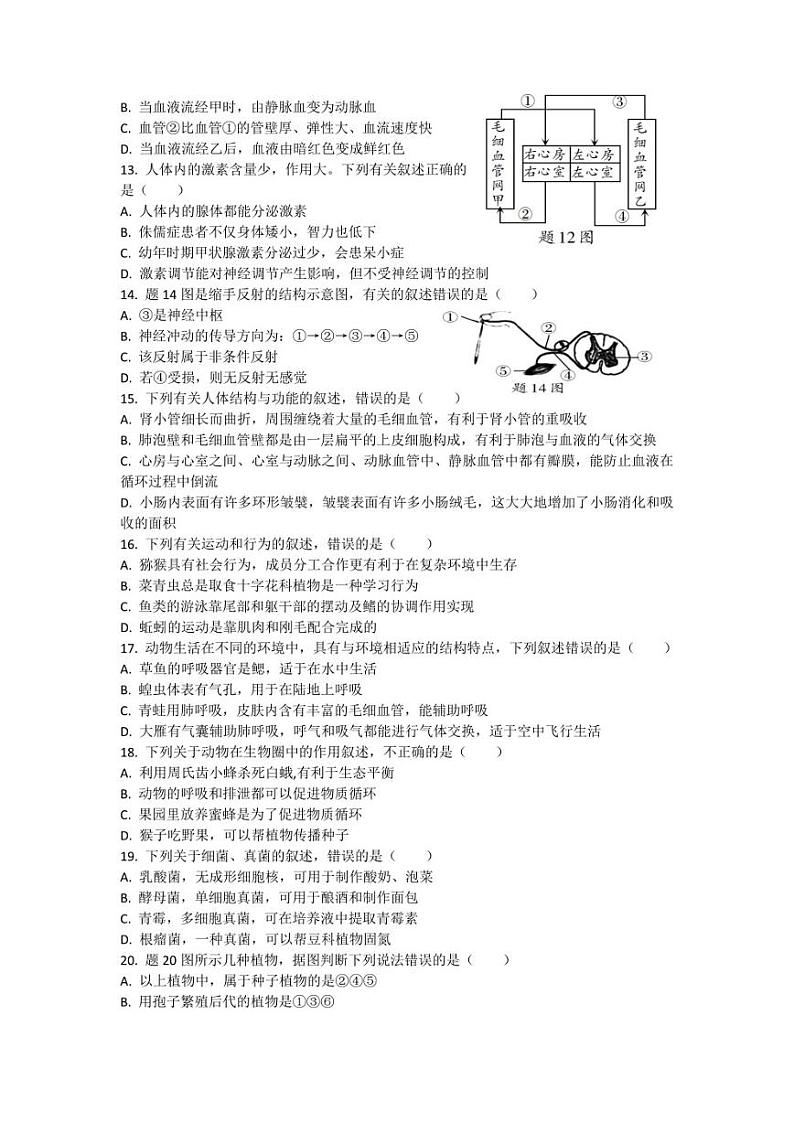 2021广东省广州市初中生物学业水平测试模拟试题（含答案）03