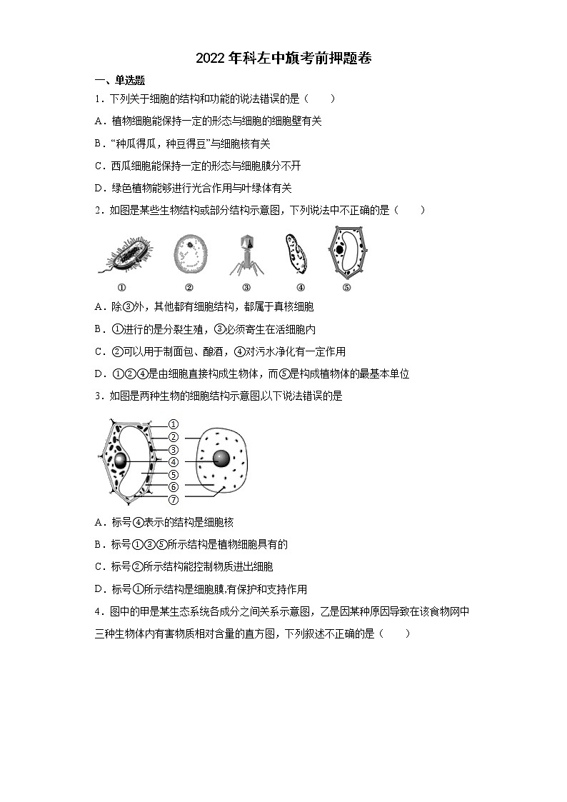 2022年内蒙古科左中旗中考生物冲刺押题卷01