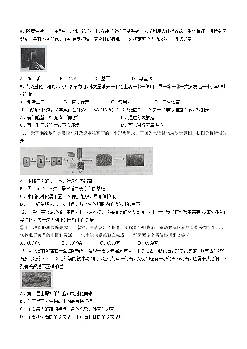 2022年山东省德州市乐陵市学业水平考试第二次模拟检测（二模）生物试题(word版含答案)02