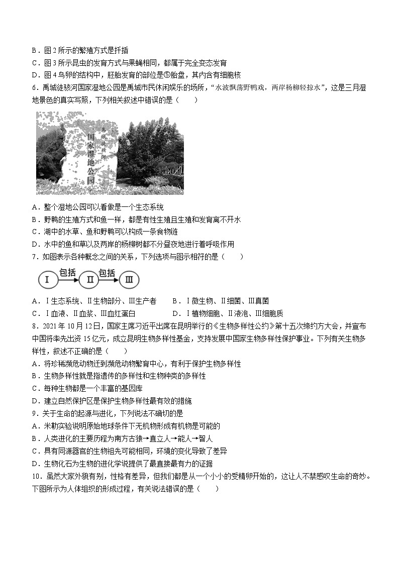 2022年山东省德州市禹城市中考一模生物试题（有答案）02