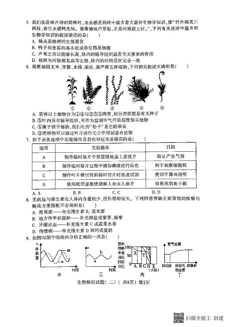 2022年山东省聊城市莘县中考二模生物试题（有答案）第2页