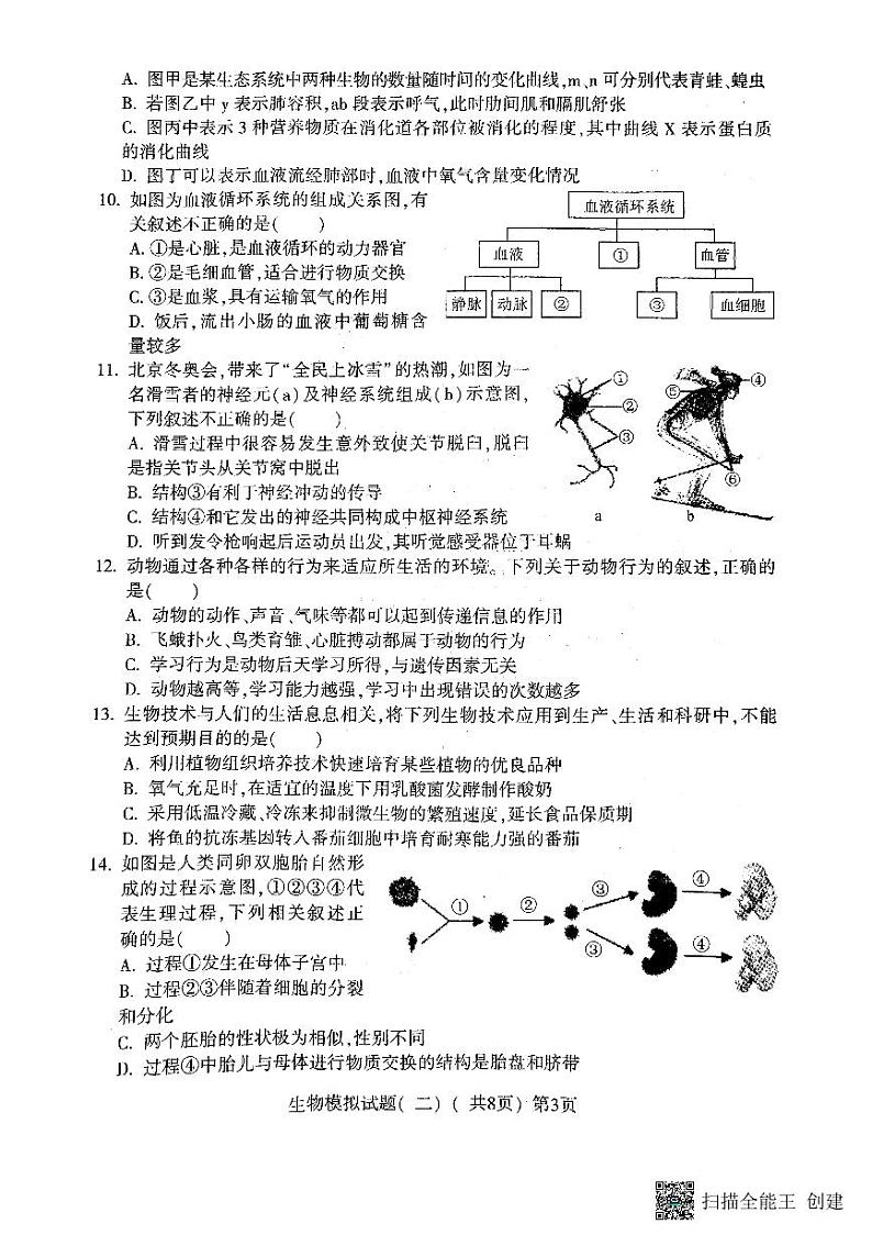 2022年山东省聊城市莘县中考二模生物试题（有答案）第3页