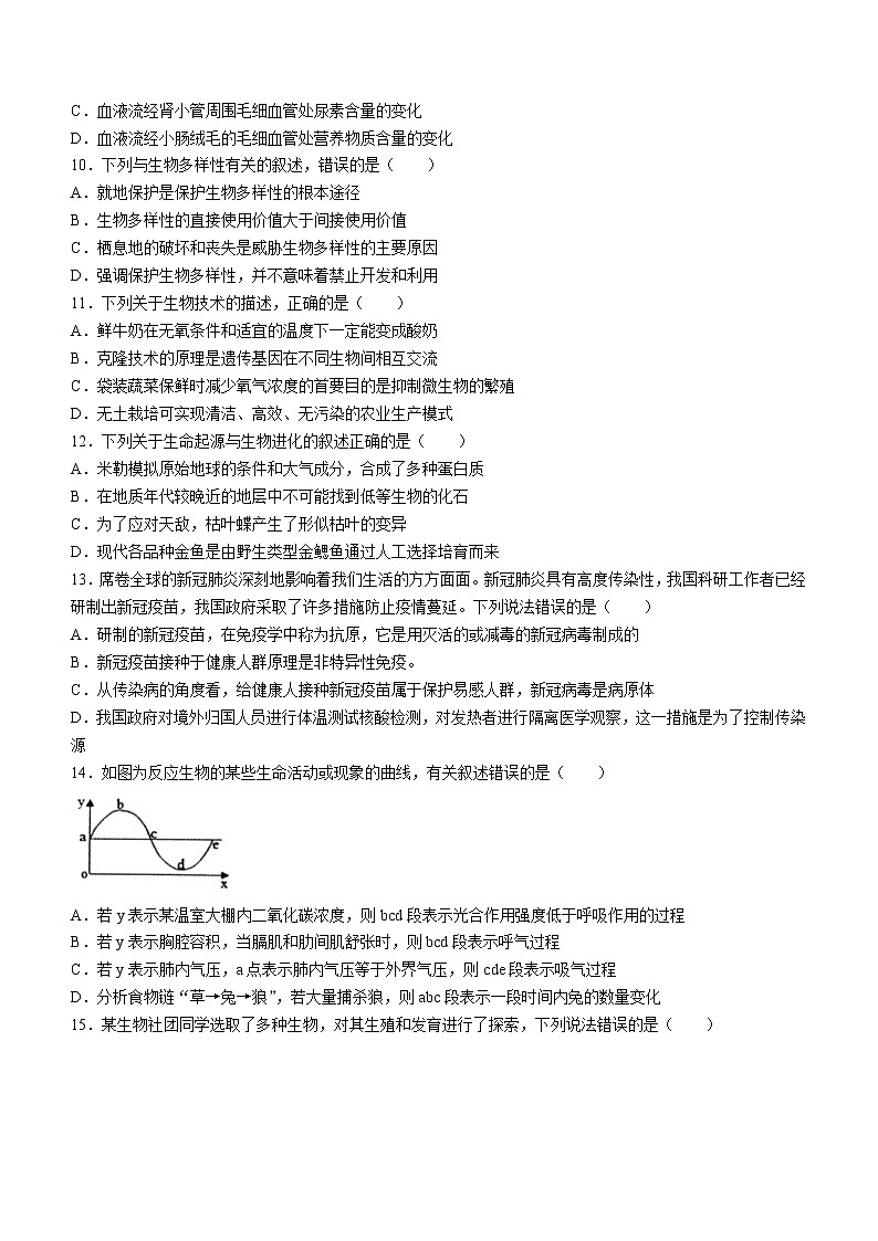 2022年山东省菏泽市巨野县中考二模生物试题（含答案）03