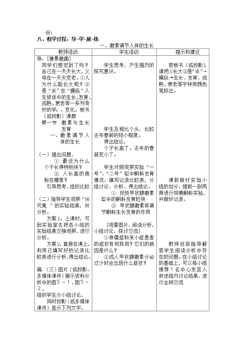 冀教版7下生物 5.1激素与生长发育  教案03