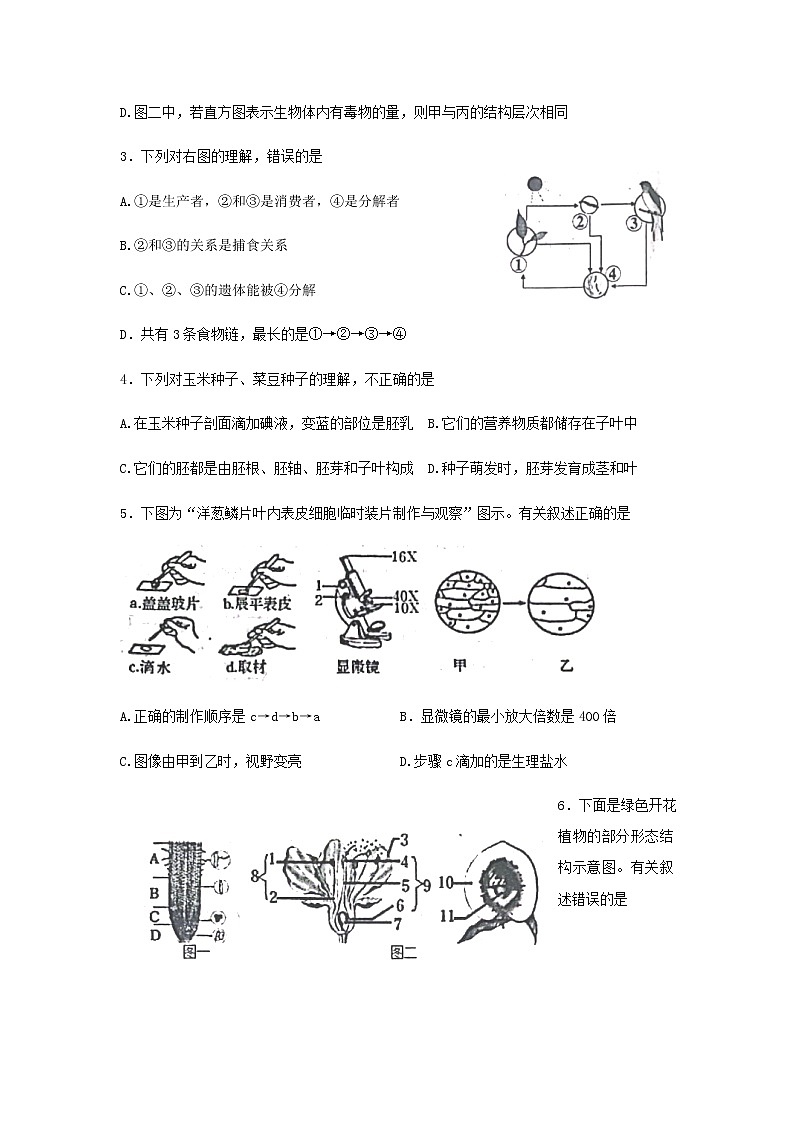 2022年山东省泰安市东平县实验中学学业水平模拟考试（一）生物试题(word版无答案)02