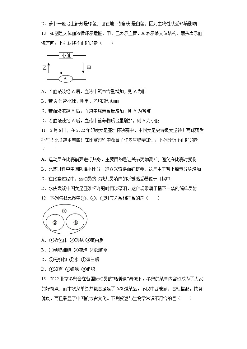 2022年河南省信阳市中考二模生物试题(word版含答案)第3页