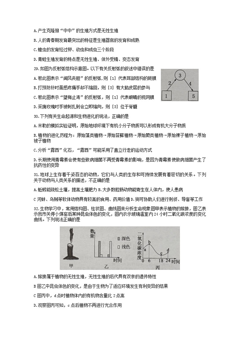 2022年山东省枣庄市中考模拟（四）生物试题(word版无答案)03