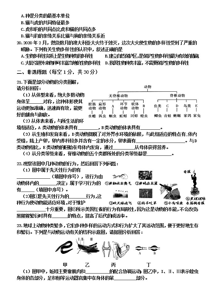 2022年河南省焦作市沁阳市八年级上学期第一次质量检测生物卷及答案03