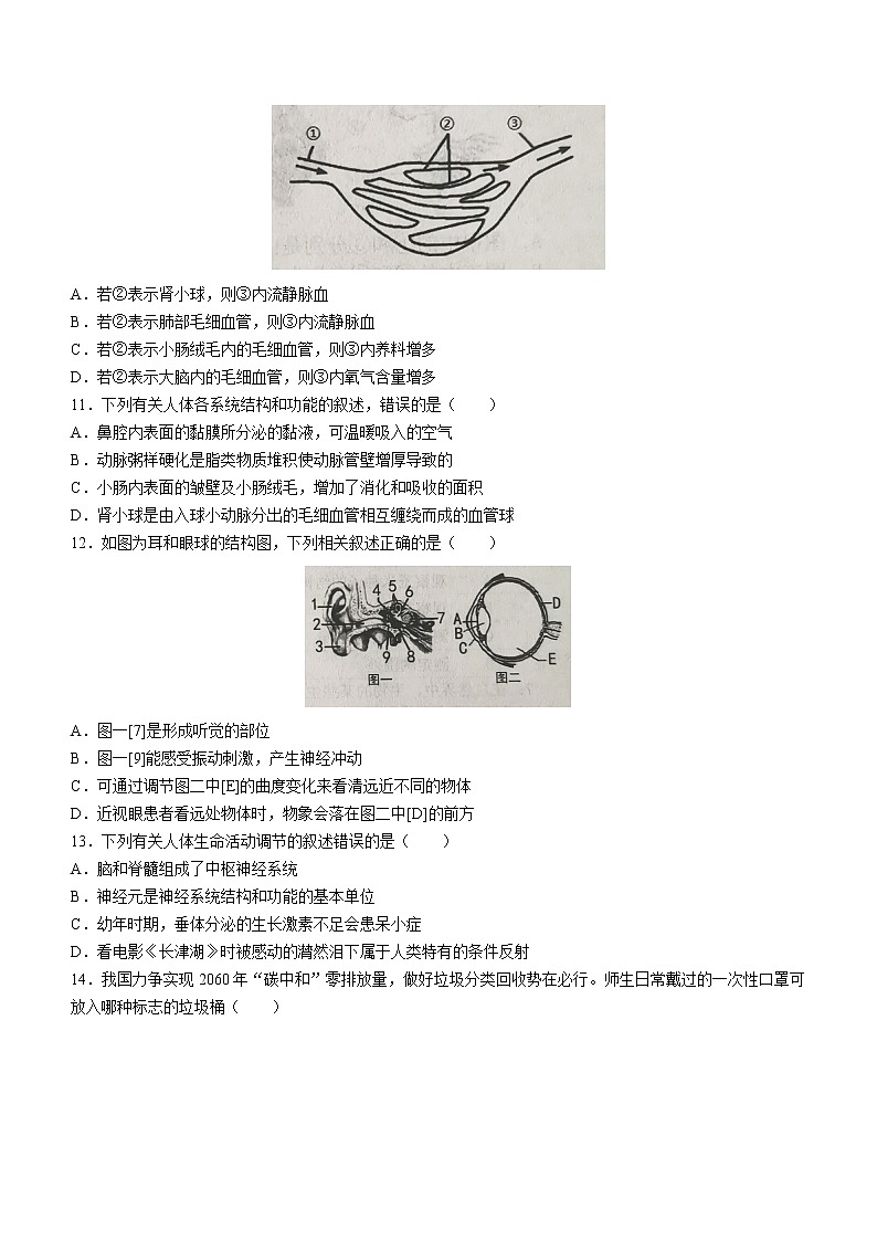 2022年山东省济南市莱芜区中考三模生物试题(word版含答案)第3页
