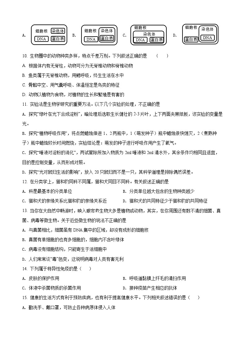 2022年湖北省襄阳市谷城县中考一模生物（试卷）第3页