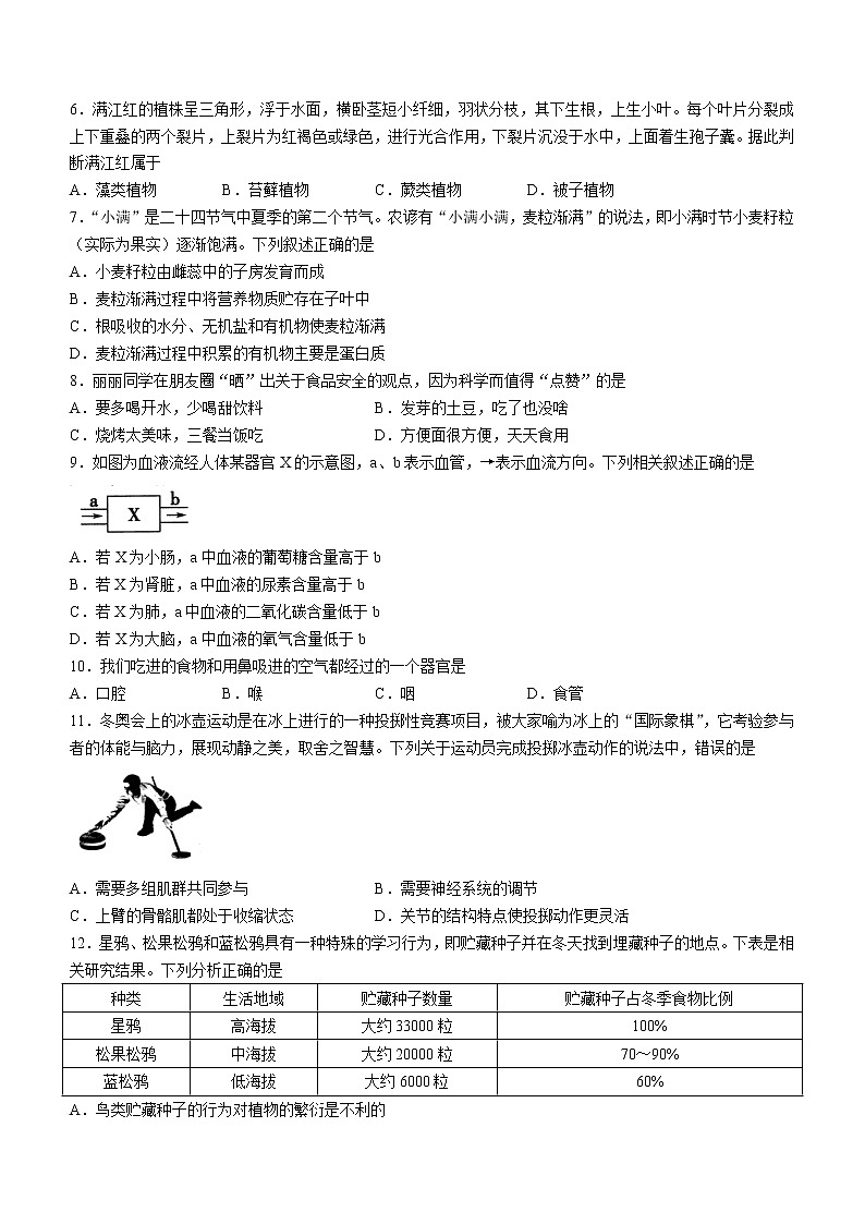 2022年河南省南阳市社旗县八年级中考二模生物试题(word版含答案)02