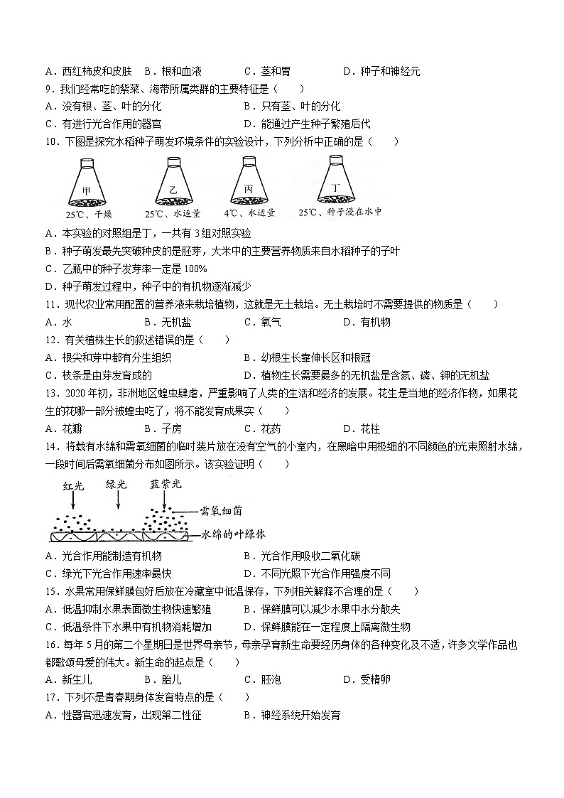2022年云南省昆明市八县区中考二模生物试题(word版无答案)02