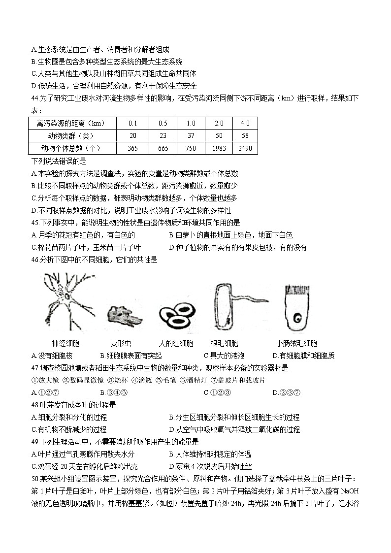 2022年江苏省泰州市姜堰区中考二模八年级生物试题(word版含答案)第2页