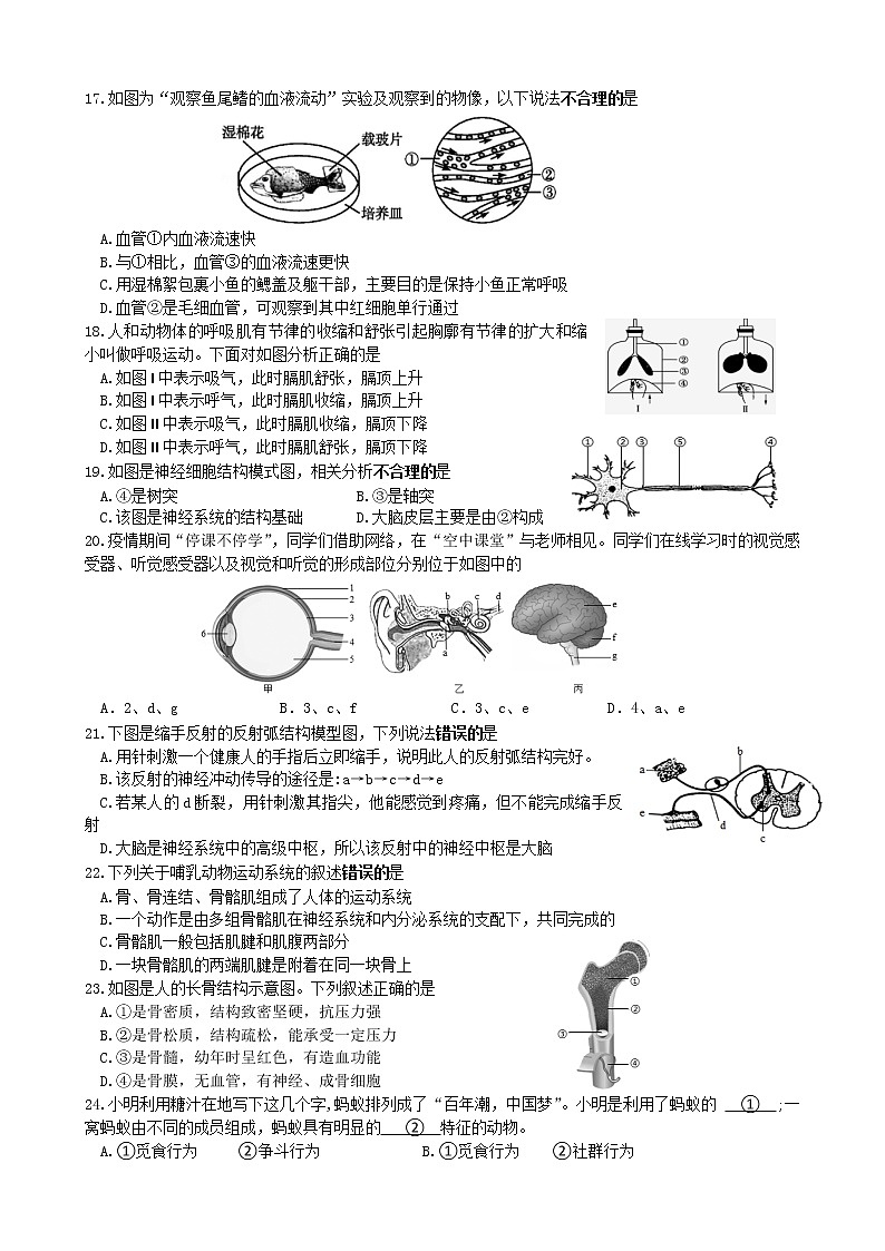 2021年江苏省镇江市中考二模生物试题(word版无答案)03