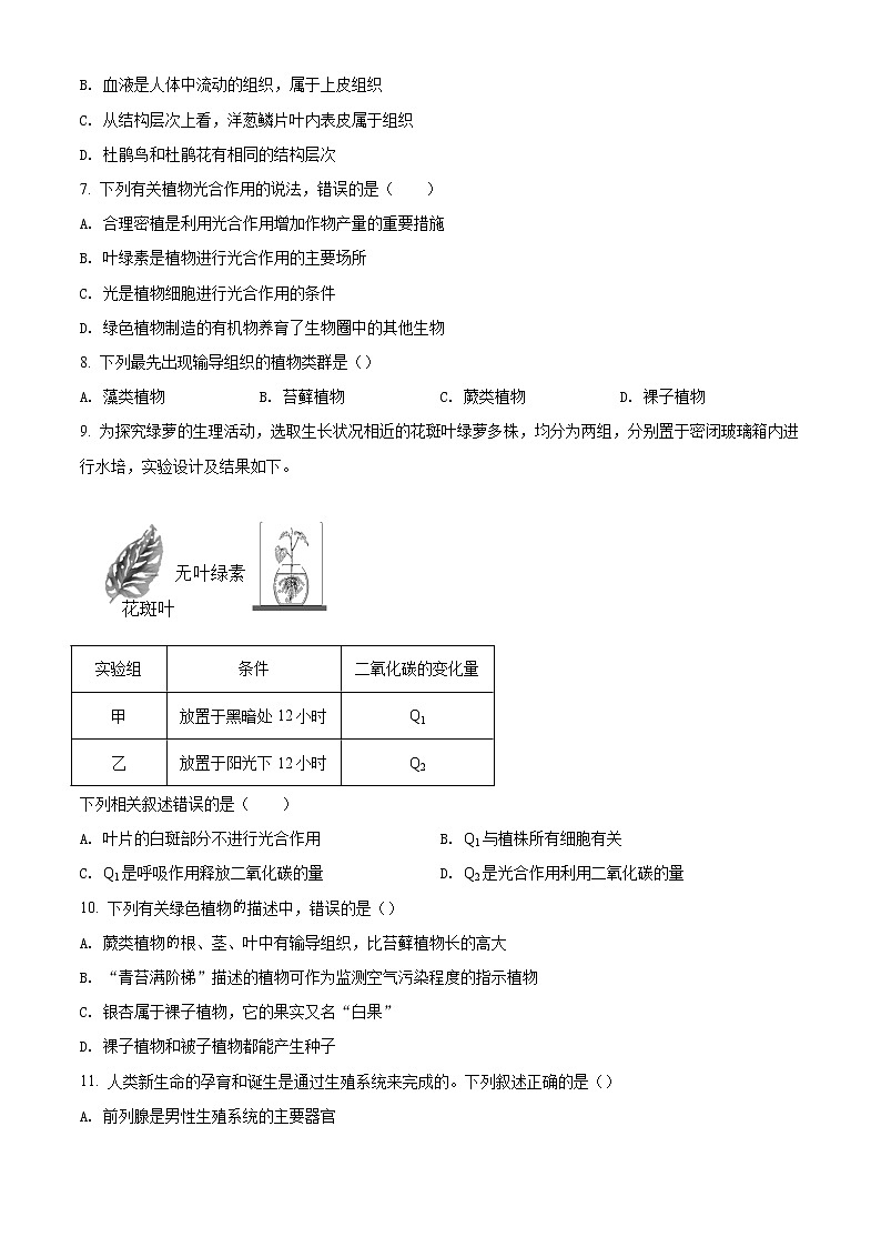 2022年山东省威海市文登区中考一模生物试题（含答案）02
