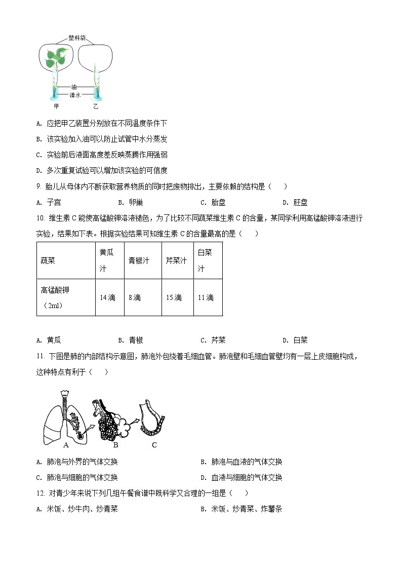 2022年北京市门头沟区中考二模生物试题（含解析）02