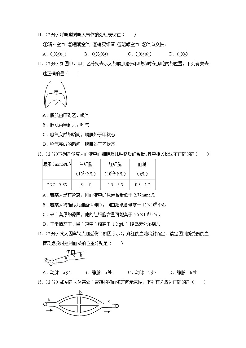人教版生物七年级下册  期末测试卷1（含答案）第3页