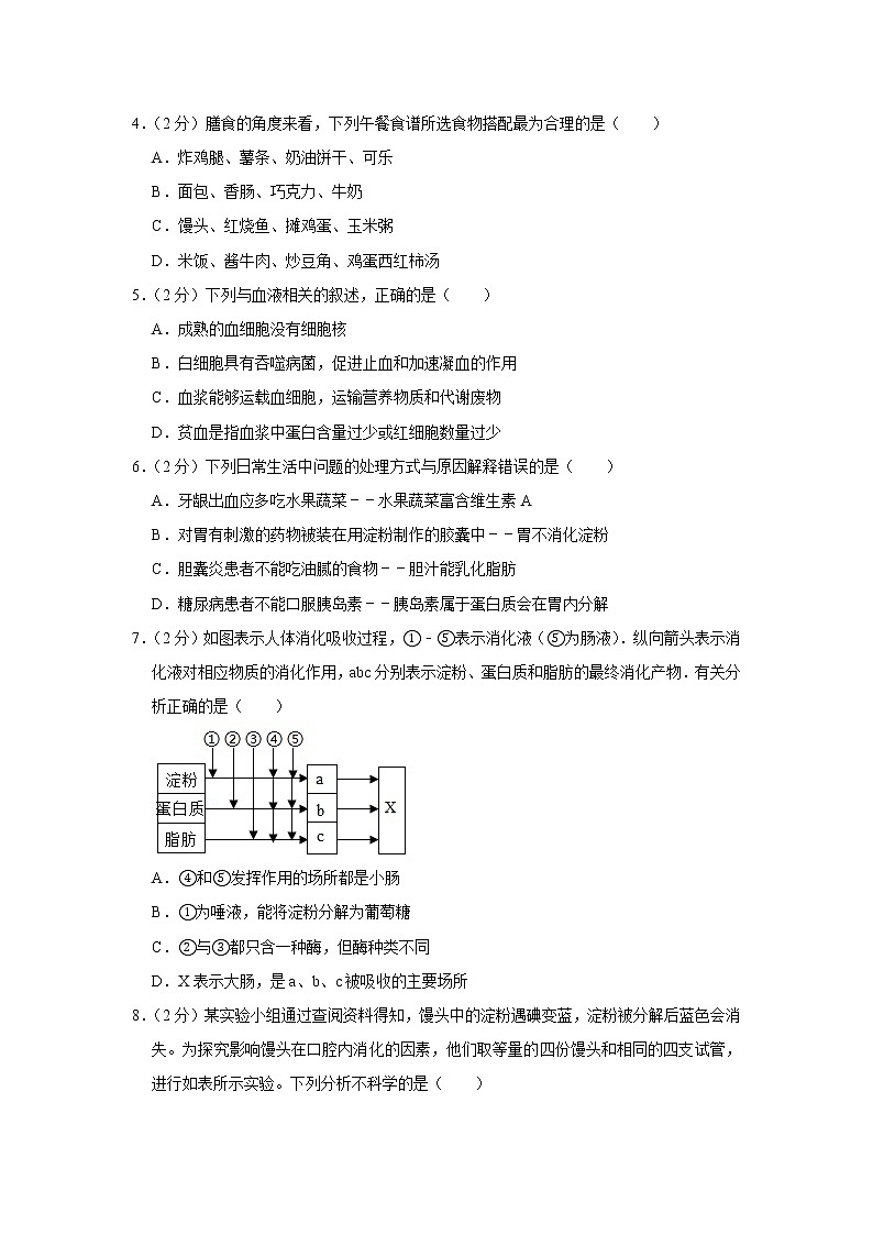 人教版生物七年级下册  期末测试卷8（含答案）02