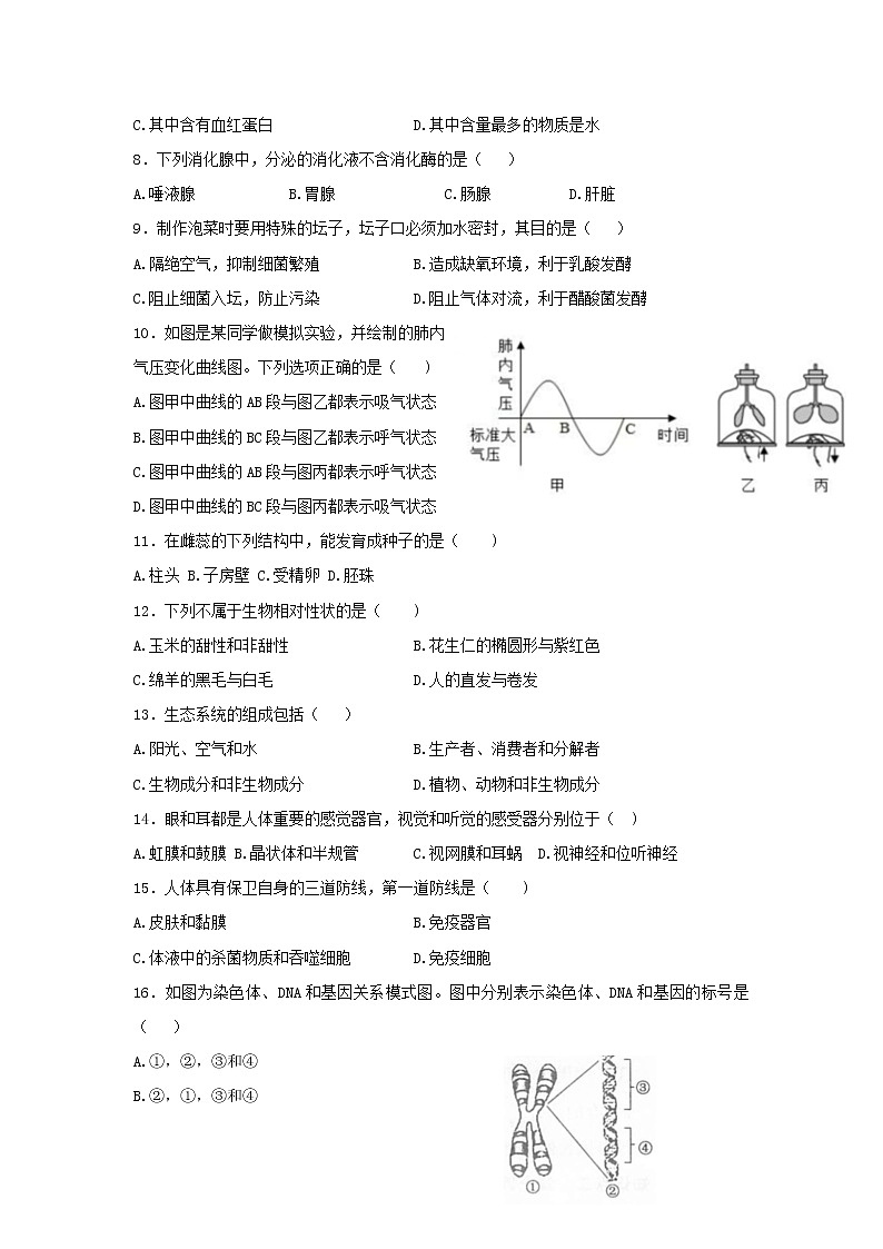 2022年河南省商丘市夏邑县中招第一次模拟考试生物试题(word版含答案)02