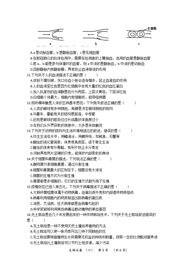 2022年河南省濮阳市清丰县中招考试模拟试卷 生物（六）(word版含答案)第3页