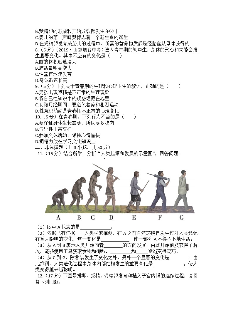人教版生物七年级下册  第四单元  第一章  检测试卷（含答案）02